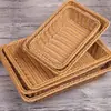Cesta rectangular de mimbre sintético para pan, cesta de frutas y pasteles, cesta de exhibición para supermercado y hotel, cesta de almacenamiento de mesa