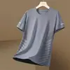 Camiseta de manga corta para hombre para verano, malla de seda helada de media manga, casual, talla grande, secado rápido, holgada
