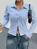 Colección Primavera 2026: Nueva Camisa Casual Versátil a Rayas de Manga Larga con Cuello en V de Moda para Amazon Transfronterizo Europeo y Americano