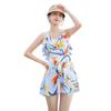 Traje de Baño Entero Estampado Fresco Pequeño Fabricante Mayorista Traje de Baño Simple Conservador Traje de Baño de Manga Corta de Fibra de Poliéster para Mujer