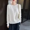 26 Suéter Transfronterizo, nueva colección Otoño/Invierno, cuello redondo, suéter de lana de punto abierto para mujer, corte holgado, efecto adelgazante, capa base de lana pura, top de punto