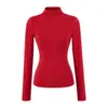 Camiseta de Otoño e Invierno de Cuello Alto Medio Cepillado de Manga Larga para Mujer, Estilo Nuevo de Otoño, Camisa Versátil para Capa Interior, Top Ajustado