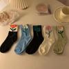 Calcetines de flores de tulipán para mujer, estilo japonés moderno, estilo dulce, de algodón, con pétalos pequeños tridimensionales y de longitud media, para otoño