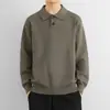 Polo de punto de algodón puro de alta gama para hombre, estilo retro americano, cuello camisero, corte holgado, jersey pullover grueso y cálido para otoño e invierno