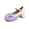 Nuevos Zapatos Planos Redondos con Adorno de Lazo de Perla y Piel Patentada, Suela Gruesa, Tacón Medio Grueso 33-47 Zapatos de Exportación Aliexpress