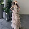 Vestido Halter Floral con Escote en V y Forro, Estilo Vacacional, Verano, Vestido de Volantes Adelgazante que Ceñe la Cintura para Mujer