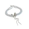 Diamante-embutido borboleta oca pérola dupla camada colar nicho moda clavícula cadeia leve luxo high-grade colar fábrica atacado