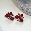 Pendientes de Plata Esterlina S925 con Aguja Ankora Perla Roja Pendientes de Circonita de Fuegos Artificiales de Otoño e Invierno Pendientes de Lujo Ligero de Alta Gama para Combinar con Todo
