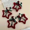 "Estrella Roja de Felpa Pasador para Cabello Roto Atmósfera Navideña Adorno para la Cabeza Lazo Pasador Lateral Año Nuevo Accesorios Vintage para el Cabello"
