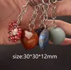 Llavero con colgante de corazón transfronterizo de 30*12 mm, corazón de cristal rosa de piedra natural, accesorio popular para DIY