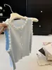 Nuevo Top de Estilo Francés de Nicho para Verano 2026 con Flores de Encaje Pesado Hechas a Mano con Ganchillo, Botones de Perla y Chaleco de Punto sin Mangas para Mujer