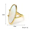 Moda INS de celebridade da internet transfronteiriça europeia e americana anel oval de concha natural de aço de titânio banhado a ouro 18K joia feminina avançada que não desbota