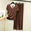 Nuevo modelo de verano modal con cuello en V, espalda bonita, manga corta, pijama con pantalones de pierna ancha, talla grande, corte holgado, se puede usar fuera, conjunto de ropa para el hogar