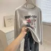 Sudadera de forro polar con estampado retro americano y cuello redondo para mujer, otoño e invierno 2026, corte holgado, disimula imperfecciones corporales, estilo coreano, top pullover versátil