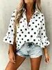 Camisa de solapa de moda transfronteriza europea y americana para mujer, de un solo botón, con múltiples botones, top de manga con volantes y doble bolsillo en el pecho, camisa casual para mujer