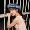 Boina de Mezclilla Lavada Estilo Retro Japonés Nueva Primavera para Mujer, Sombrero de Artista Versátil para Adelgazar la Cara, Sombrero Nube