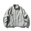 Chaqueta Harrington retro estilo japonés Rumeng con decoración de bolsillos para hombre, moda de otoño abrigo de trabajo deconstruido lavado para pareja