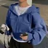 Sudadera con capucha de forro polar, combinable, a la moda, corta, ajustada, con cremallera, cálida, color liso, para mujer, nueva de Primavera y Otoño 2024