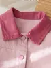 Chaqueta de Mezclilla de Otoño para Niña con Aplicación de Gato de Dibujos Animados, Bolsillo, Cuello Campana, Cierre de Botones, Top Elegante y Versátil