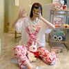 Comércio Exterior 2022 Primavera e Verão Novos Pijamas Estilo Coreano Soltos Casuais Manga Curta Calças Conjunto de Roupas de Casa Desenho Animado para Menina
