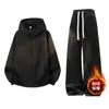 Moletom Cardigan Pesado com Zíper Duplo Masculino Primavera e Outono 2025 Novo Retrô Americano Casual Esportivo Jaqueta com Capuz
