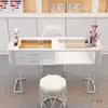 Mesa de Manicura Estilo Crema Blanca Estilo Japonés Multifuncional Vidrio Individual Juego Completo Lujo Ligero Hogar Mesa de Manicura Simple Almacenamiento