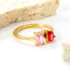 Anel de Joia Europeu e Americano Ins Moda Simples Temperamento Luxo Leve Aço Inoxidável Gotas d'Água Quadrado Zircônia Banhado a Anel para Mulheres