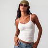 Ropa de Mujer Transfronteriza Europea y Americana 2025 Verano Nueva Moda Cuello en V Básico Color Puro Slim Tirantes Chaleco Sin Espalda