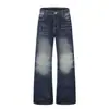 K5680 Calle Principal Estilo Americano Unisex Tendencia Callejera Patrón Bigotes de Gato Diseño de Remaches de Bala Jeans Retro Micro Acampanados para Hombre