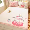 Conjunto de Três Peças de Tapete Refrescante de Seda Gelada Sabor Morango Milkshake Dobrável Desenho Animado Fofo para Cama de Dormitório de Verão