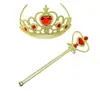 Collar Dorado de Campana Set Corona Joyería de Dibujos Animados de Princesa Niños Copo de Nieve con Corona de Diamantes Varita Mágica Trenza