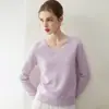 Suéter de cachemira pura para mujer, jersey de punto sin costuras con cuello en V, versátil y cálido, diseño de una sola pieza