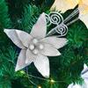 Envío Gratis Directo de Fábrica Transfronterizo Polvo Dorado Flor de Navidad Decoraciones de Árbol de Navidad Accesorios de Flores Hechos a Mano Colgante con Polvo Dorado Espolvoreado