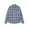 Chaqueta Camisa a Cuadros Azul Retro Americana de Manga Larga para Hombres y Mujeres, Cárdigan de Primavera y Otoño con Parte Superior Bordada, Transfronteriza