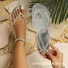 Comercio Electrónico Transfronterizo Verano 2027 Nuevas Chanclas Sandalias con Pedrería para Mujer Fondo Plano Punta Redonda Sandalias Sexy Sandalias de Playa