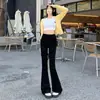 Jeans negros micro-flare para mujer, nuevo estilo primavera/verano 2026, adelgazantes, de cintura alta, petite, fluidos, largos hasta el suelo, bootcut