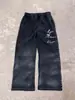 Conjunto de Duas Peças Calça Longa Lavada Estilo Hip-Hop Streetwear com Strass Design Retrô Outono e Inverno Europeu e Americano Masculino e Feminino com Capuz
