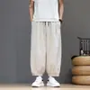 Calças Cropped Largas e Soltas com Sensação Fresca para Homens, Calças Lanternas Finas de Verão, Calças Harem Novo Estilo Chinês, Versão de Seda Gelada
