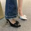 Zapatos de Moda de Tacón Alto para Ropa Exterior de Mujer Primavera y Otoño Punta Afilada Stiletto Lazo Zapatos de Tacón Alto