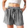 Ropa de mujer europea y americana transfronteriza, shorts casuales holgados de cintura alta a rayas de verano para comercio exterior