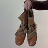 Botas de vaquero western de estilo retro con punta redonda, patchwork, cordones y lazo para mujer, nueva colección otoño 2026, con diseño interior para aumentar la altura para un efecto adelgazante, botines