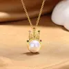 Luz Pingente Castelo Temperamento Retrô Luxo Sensação de Alto Padrão Pingente de Colar Colar de Pérolas Coroa Acessórios DIY Vazados para Montagem Atacado