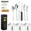 Nuevo Patrón de Explosiones Amazon Juego de Cubiertos de Acero Inoxidable Cuchillo, Tenedor y Cuchara Juego de 24 Piezas Cuchillo, Tenedor y Cuchara para Bistec Occidentales Impresos