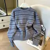 Toma real Otoño Invierno Nuevo Estilo Coreano Gama Alta Sencillo Temperamento Moda Suéter de Punto Rayado Jersey Superior