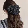 Presilha de rabo de cavalo casual estilo francês para mulheres, estilosa e versátil, elegante presilha de cabelo de chiffon com laço, acessório de cabelo de alta qualidade tipo pinça tubarão