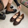 Zapatos Mary Jane de Piel de Oveja Rayada a Mano Estilo Red de Internet Tacón Silencioso Boca Baja Zapatos Estilo Retro Francés Estilo Commuter Primavera 2025