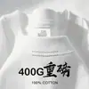 Camiseta Blanca de Manga Corta Pesada 400g, Versátil, Gruesa, No Transparente, Top de Color Sólido Estilo Americano, Camiseta Base Unisex, Manga Media, Verano