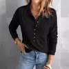 2025 Amazon Transfronterizo Punto de Color Puro para Mujer de un Solo Botón con Solapa Manga Larga Holgado Casual Top Básico Otoño e Invierno
