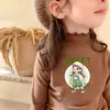 Camiseta de Manga Larga Base para Niñas con Cuello Volante, Felpa Cálida, Elegante, Cuello Semi Alto, Ropa Interior, Top Cepillado, Otoño/Invierno, para Niños Mayores