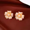 Brincos de flor em zircônia com pino de prata banhados a ouro real 18k, estilo vintage, requintados, modernos, versáteis